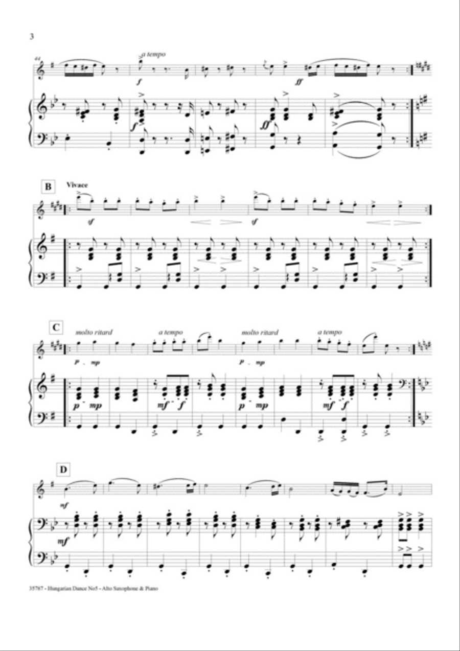 HUNGARIAN DANCE NO5 – ALTO SAXOPHONE & PIANO Alto Saxophone scores gallery preview page 4