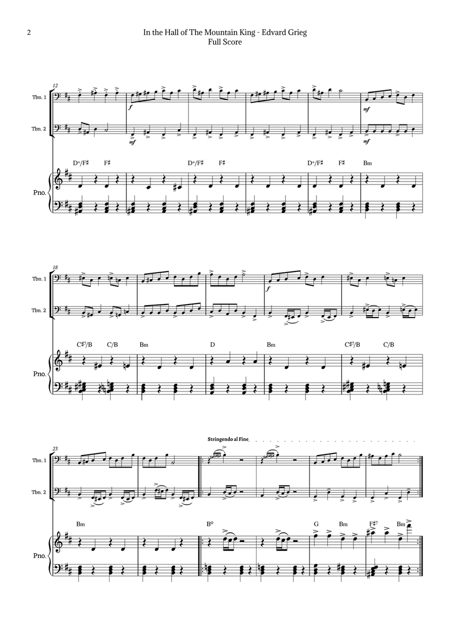 In the Hall of the Mountain King by Grieg Trombone Duet scores gallery preview page 2