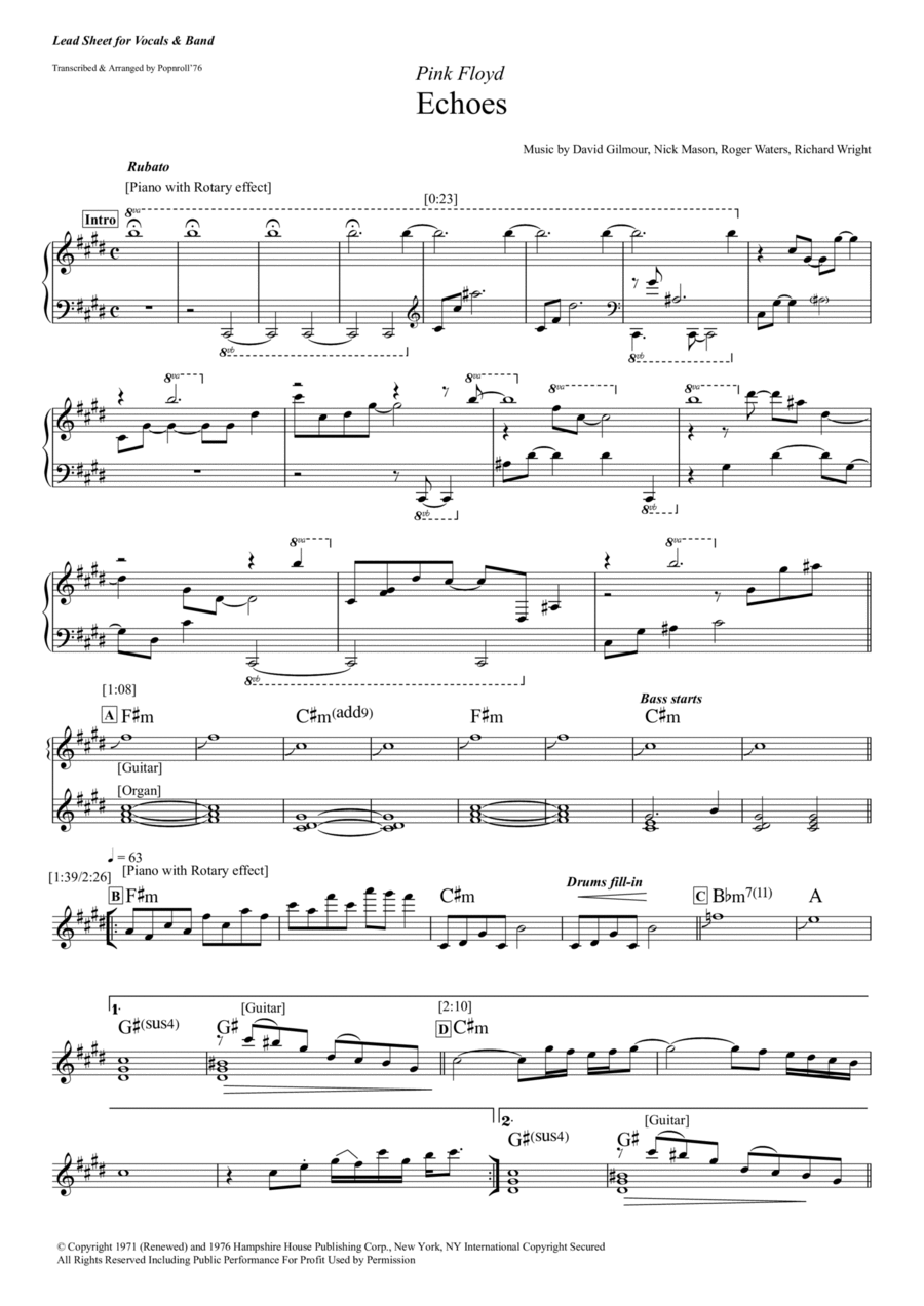 Echoes Piano Solo scores gallery preview page 1