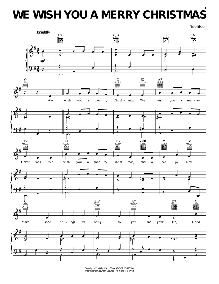 We Wish You A Merry Christmas Piano, Vocal, Guitar scores gallery preview page 1