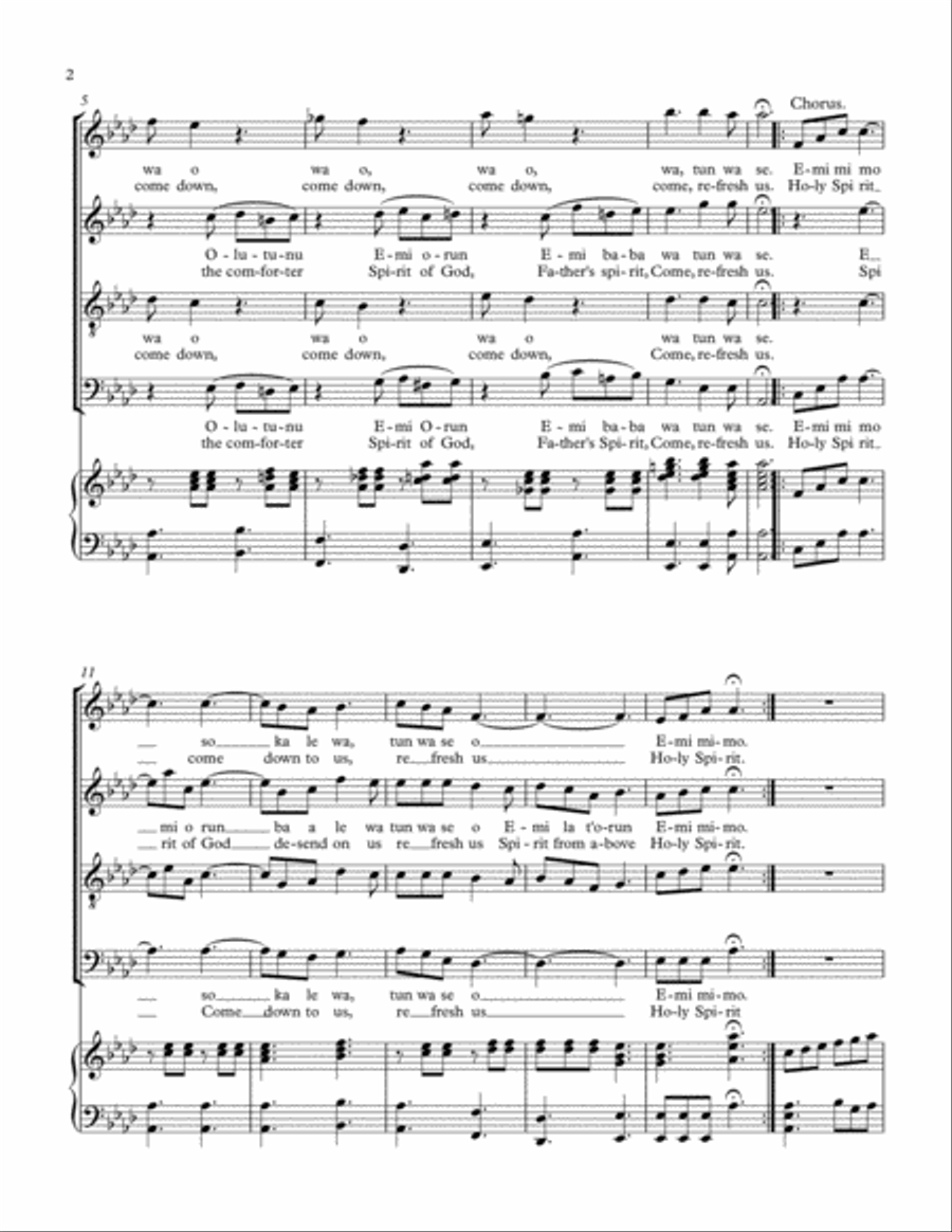 HOLY SPIRIT COME DOWN /EMI MIMO SOKALE 4-Part scores gallery preview page 2