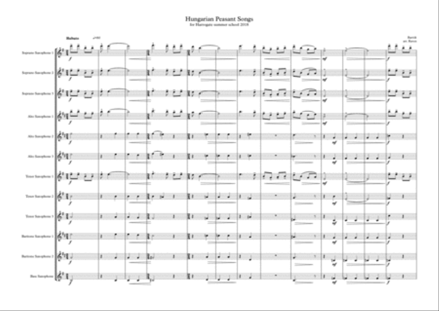 Hungarian Peasant Songs, arranged for Saxophone Choir Woodwind Ensemble scores gallery preview page 1