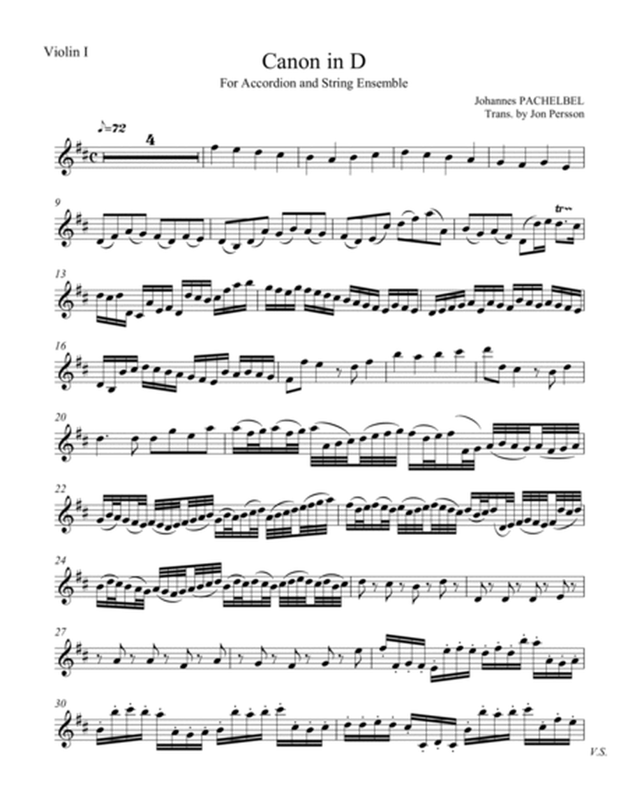 "Pachelbel Canon in D" for Accordion & String Ensemble - Set of 6 Parts image number null