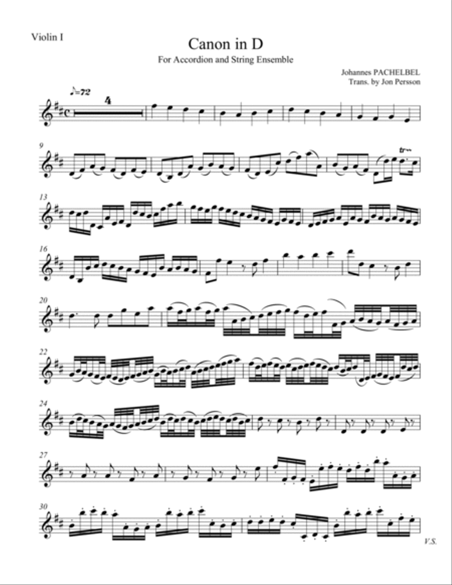 "Pachelbel Canon in D" for Accordion & String Ensemble - Set of 6 Parts image number null