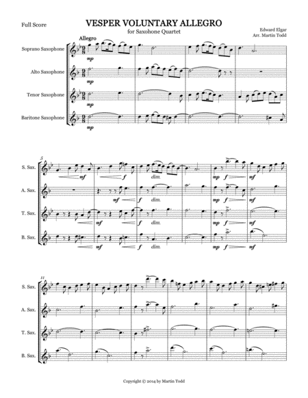 Vesper Voluntary Allegro for Saxophone Quartet (SATB) image number null