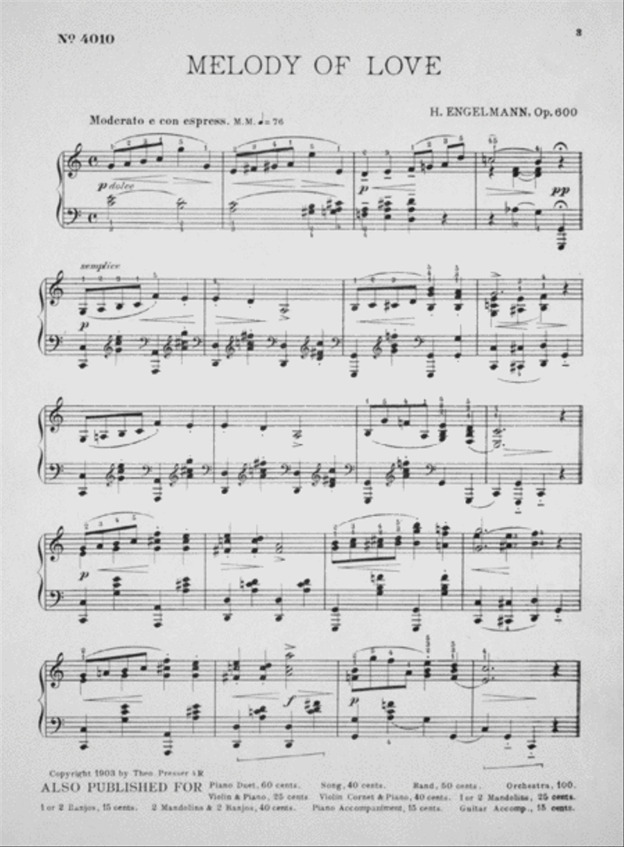 Melody of Love Piano Solo scores gallery preview page 2