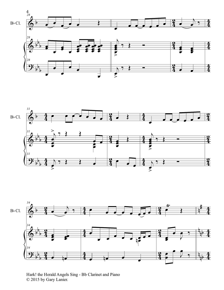HARK! THE HERALD ANGELS SING (Duet – Bb Clarinet and Piano/Score and Parts) Woodwind Duet scores gallery preview page 5