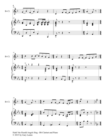 HARK! THE HERALD ANGELS SING (Duet – Bb Clarinet and Piano/Score and Parts) image number null