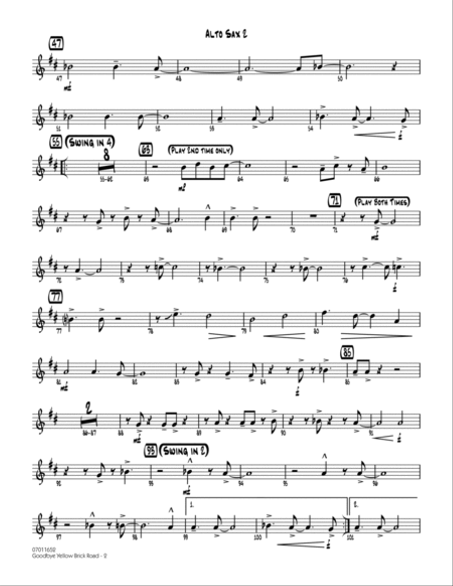 Goodbye Yellow Brick Road - Alto Sax 2 Alto Saxophone scores gallery preview page 2