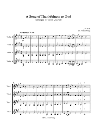 Book cover for A Song of Thankfulness to God (arranged for Violin Quartet)