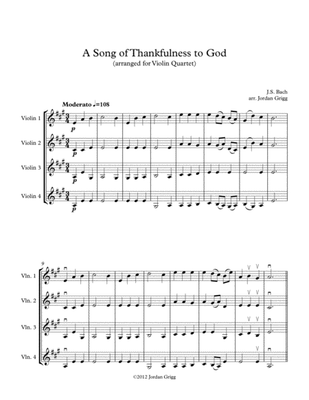 A Song of Thankfulness to God (arranged for Violin Quartet) image number null