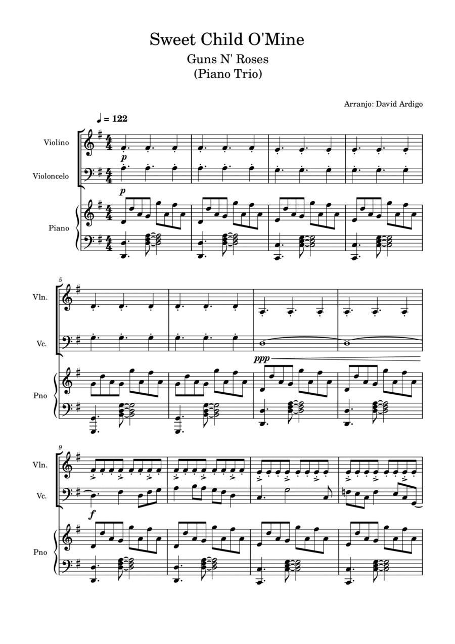 Sweet Child O' Mine Piano Trio scores gallery preview page 1