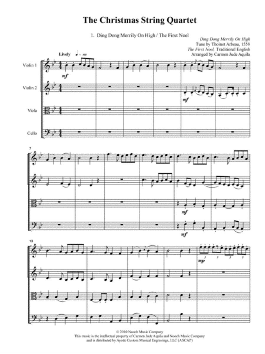 The Christmas Quartet: 15 Carols for String Quartet / String Orchestra String Quartet scores gallery preview page 1