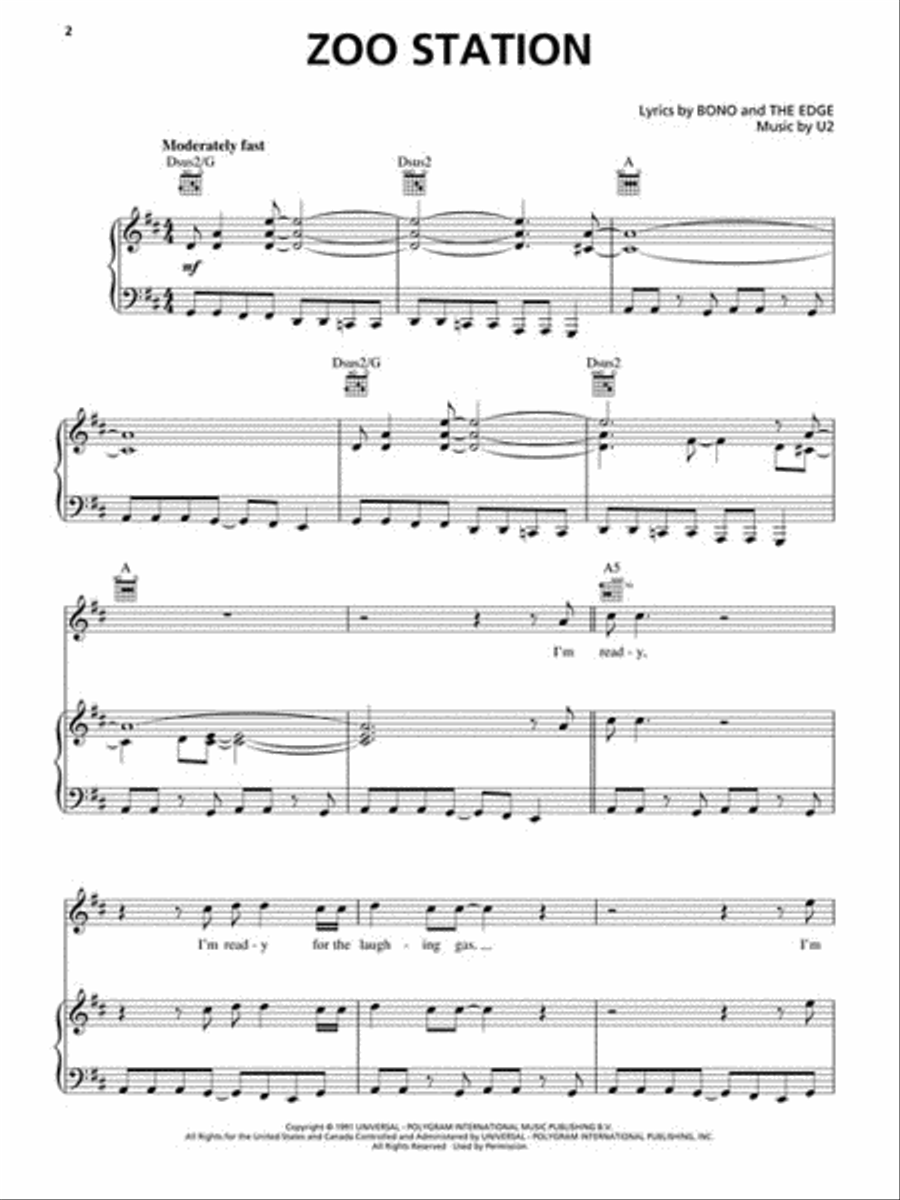 U2 - Achtung Baby Piano, Vocal, Guitar scores gallery preview page 3