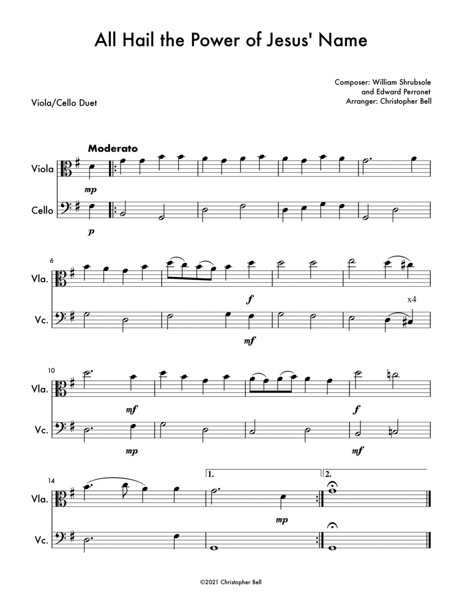 All Hail the Power of Jesus' Name - Easy Viola/Cello Duet String Duet scores gallery preview page 1