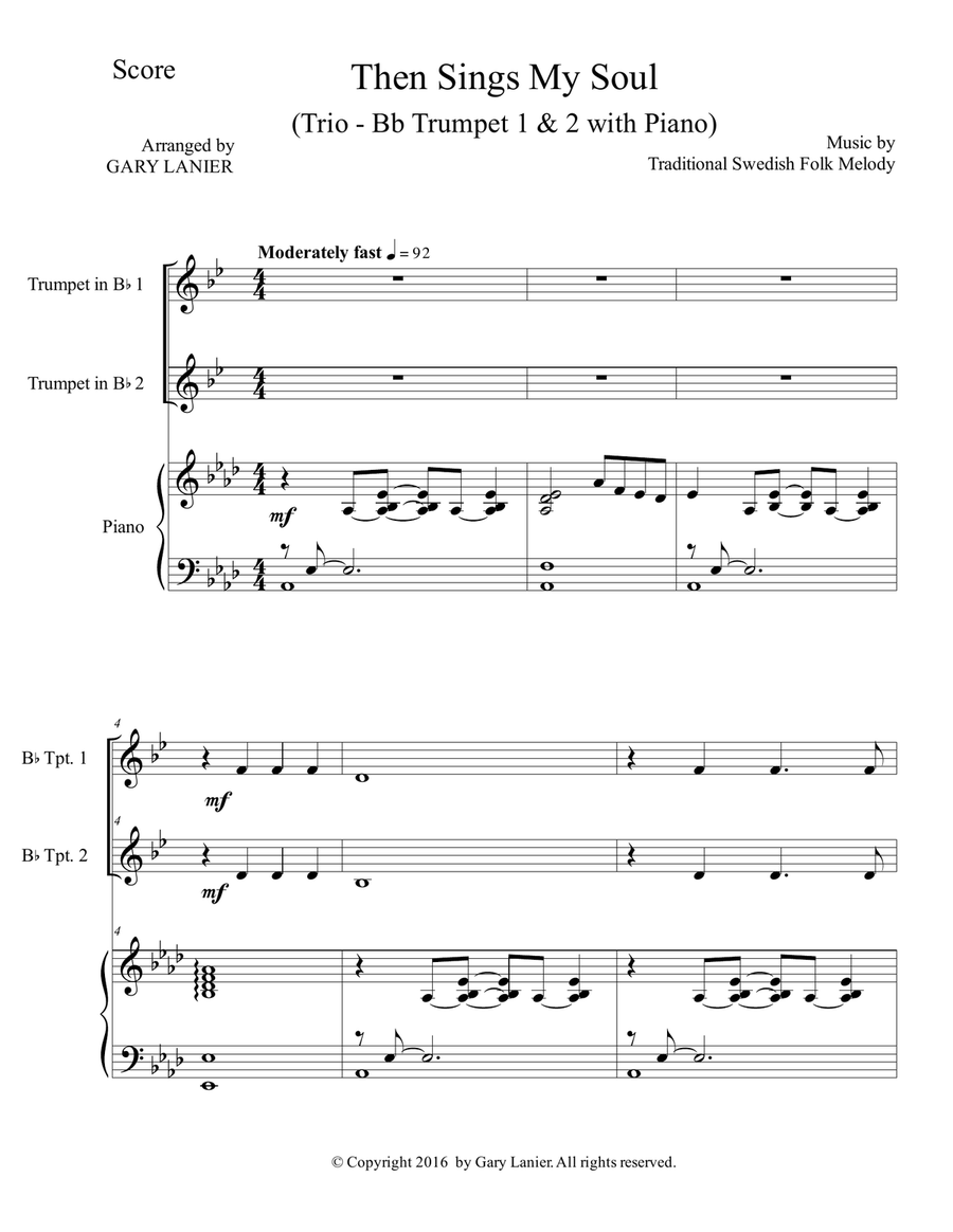 THEN SINGS MY SOUL (Trio – Bb Trumpet 1 & 2 with Piano and Parts) Trumpet Trio scores gallery preview page 2