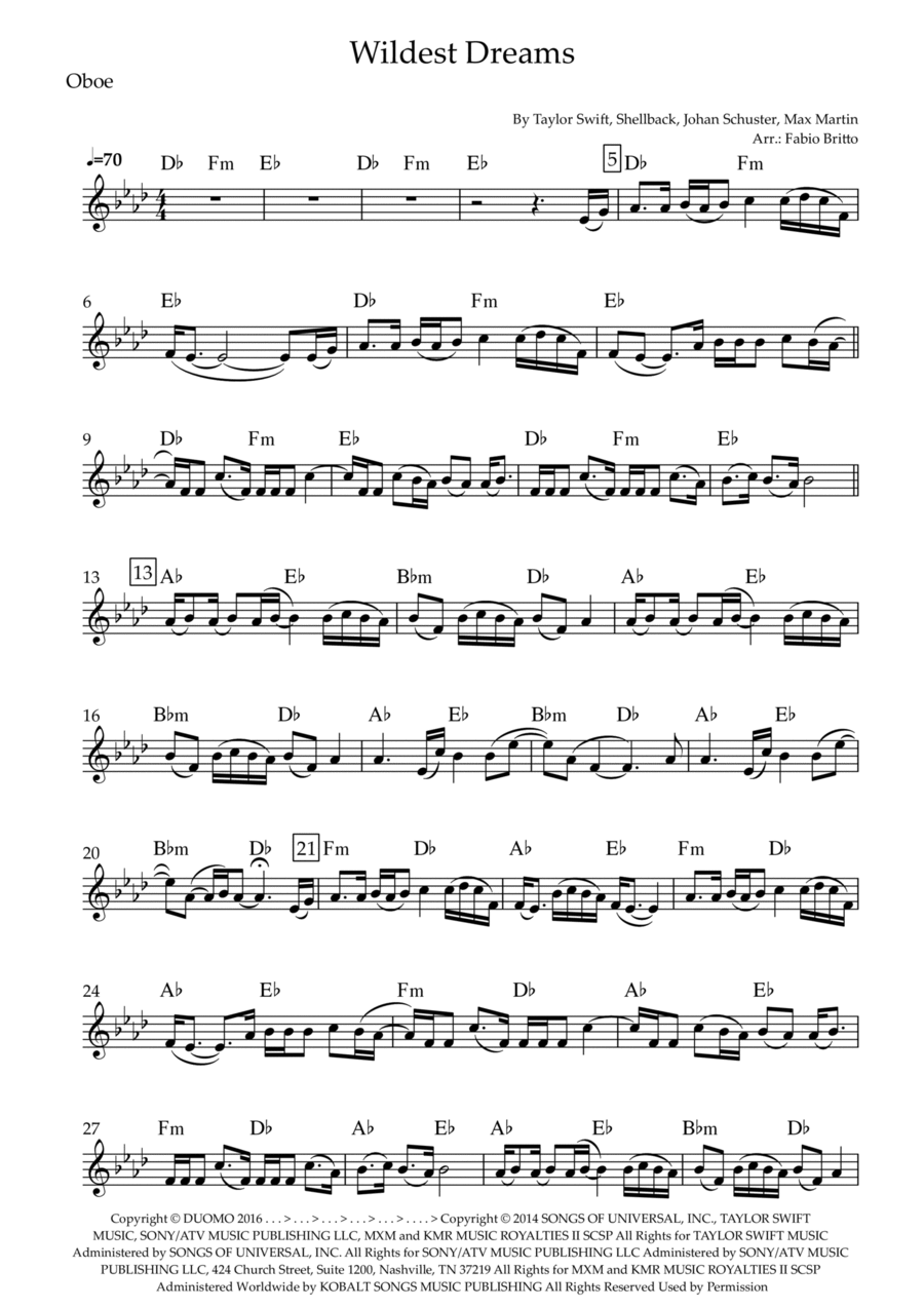 Wildest Dreams Wildest Dreams Oboe Solo scores gallery preview page 1