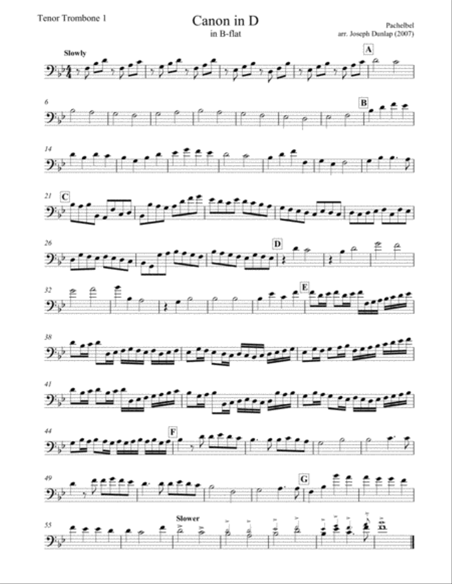 Canon in D - Trombone Quartet, Arr. Joseph Dunlap Trombone Quartet scores gallery preview page 4