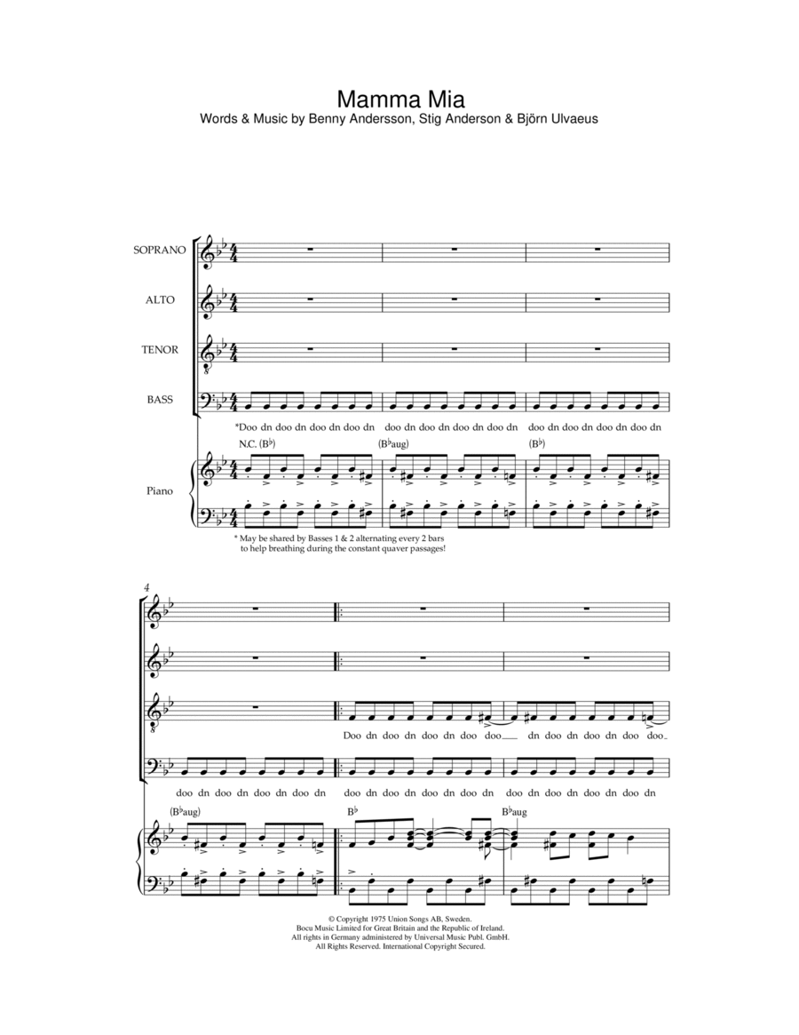 Mamma Mia 4-Part scores gallery preview page 1