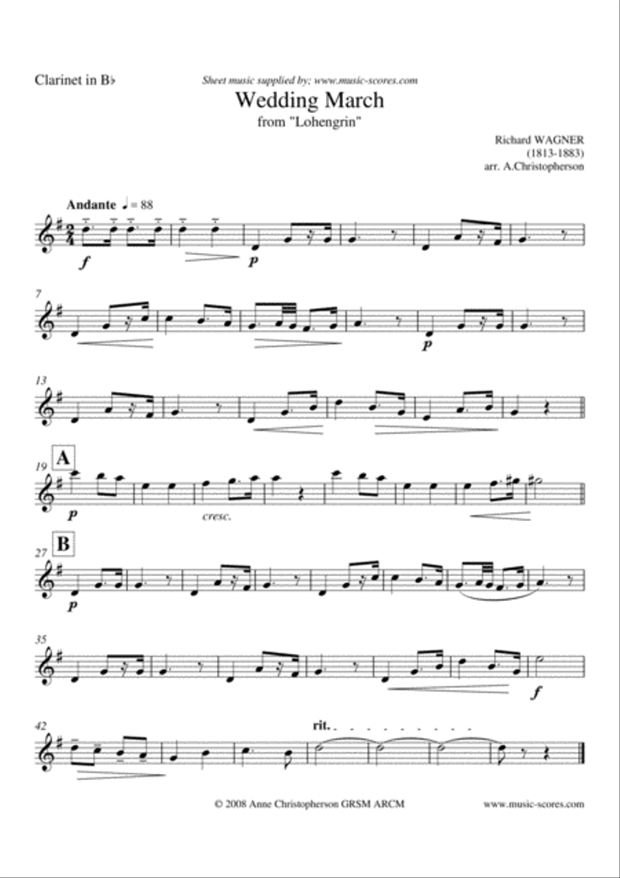 Wedding March from Lohengrin - Clarinet and Double Bass Clarinet scores gallery preview page 2