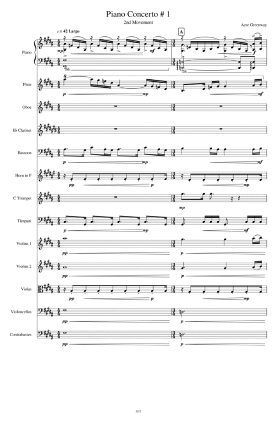 Piano Concerto # 1 - 2nd movement Full Orchestra scores gallery preview page 2