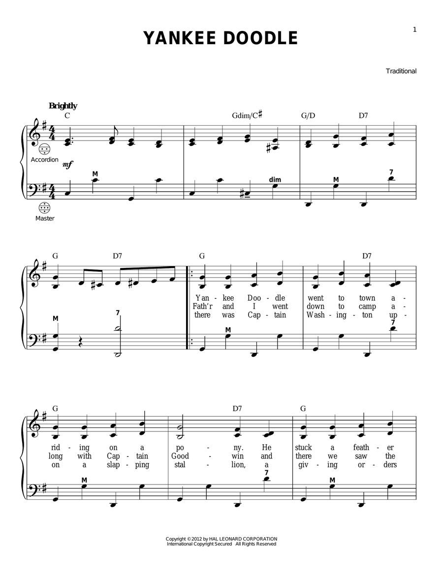 Yankee Doodle Yankee Doodle Accordion scores gallery preview page 1