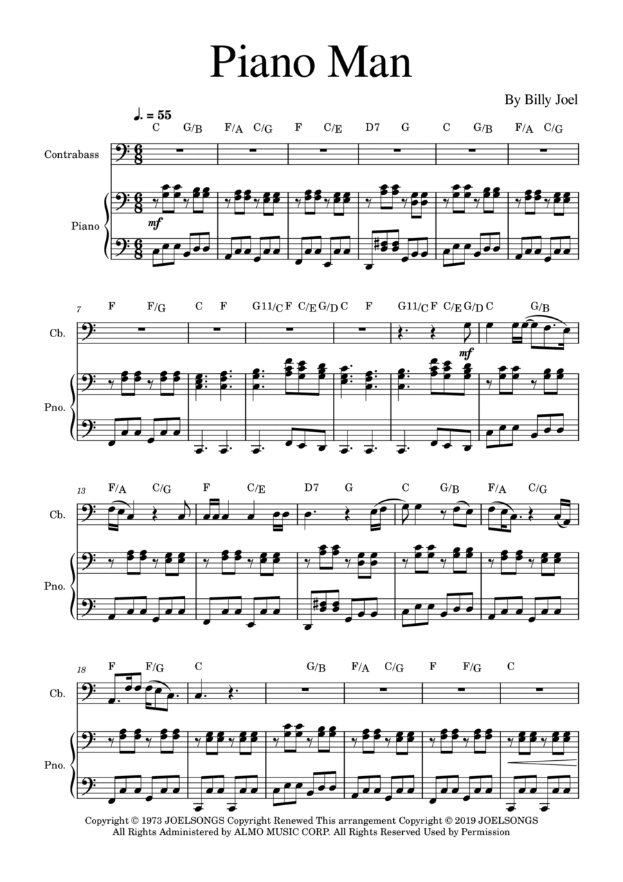Piano Man Double Bass scores gallery preview page 1