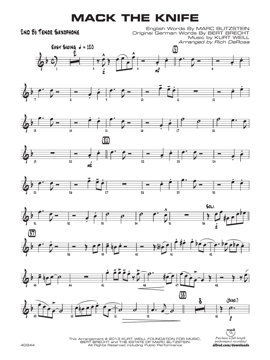 Mack the Knife: 2nd B-flat Tenor Saxophone