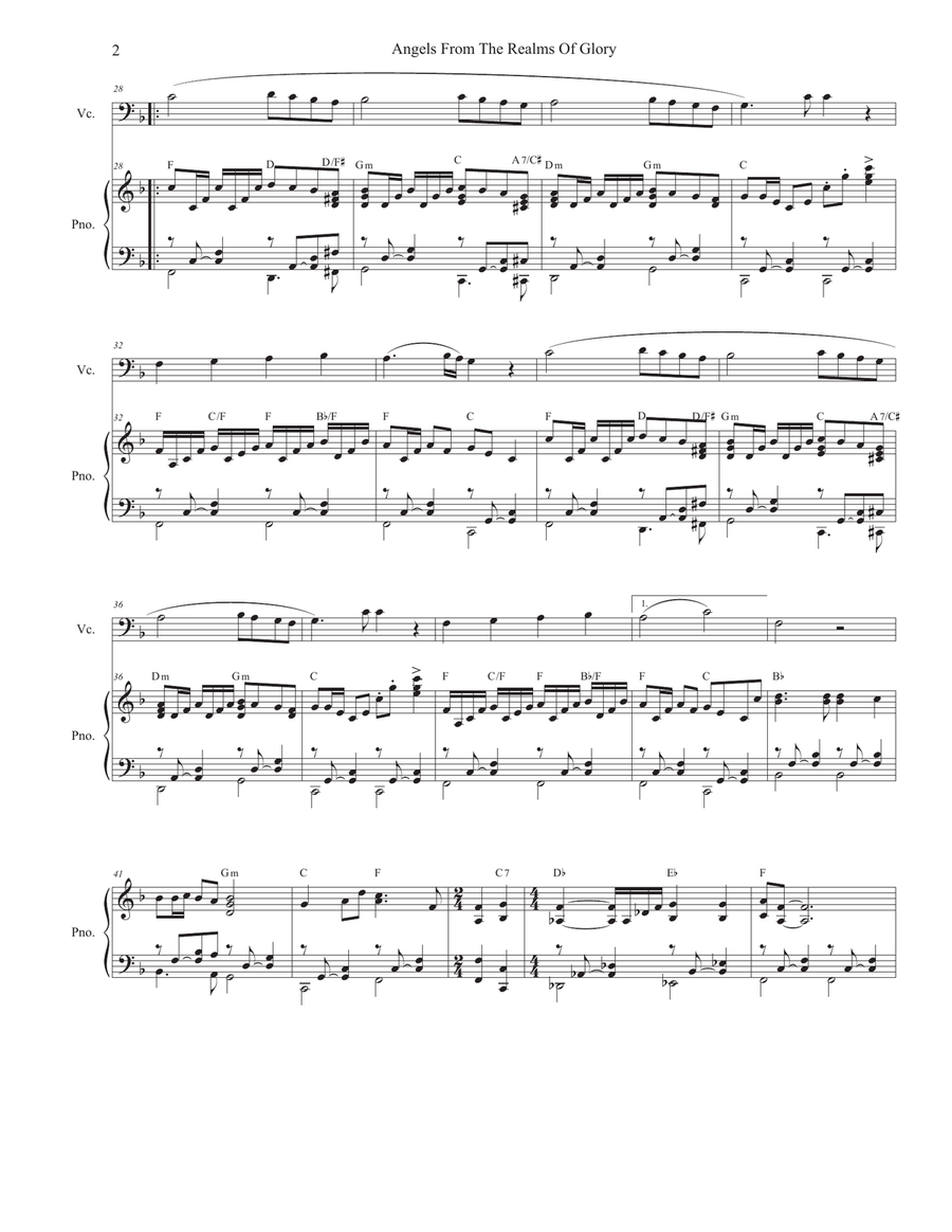 Angels From The Realms Of Glory (Cello solo and Piano) Piano scores gallery preview page 2
