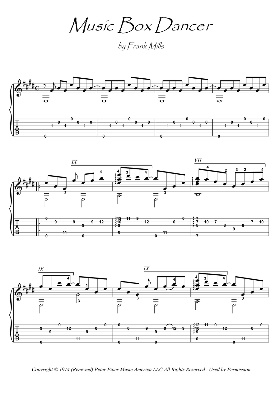Music Box Dancer Guitar Tablature scores gallery preview page 1