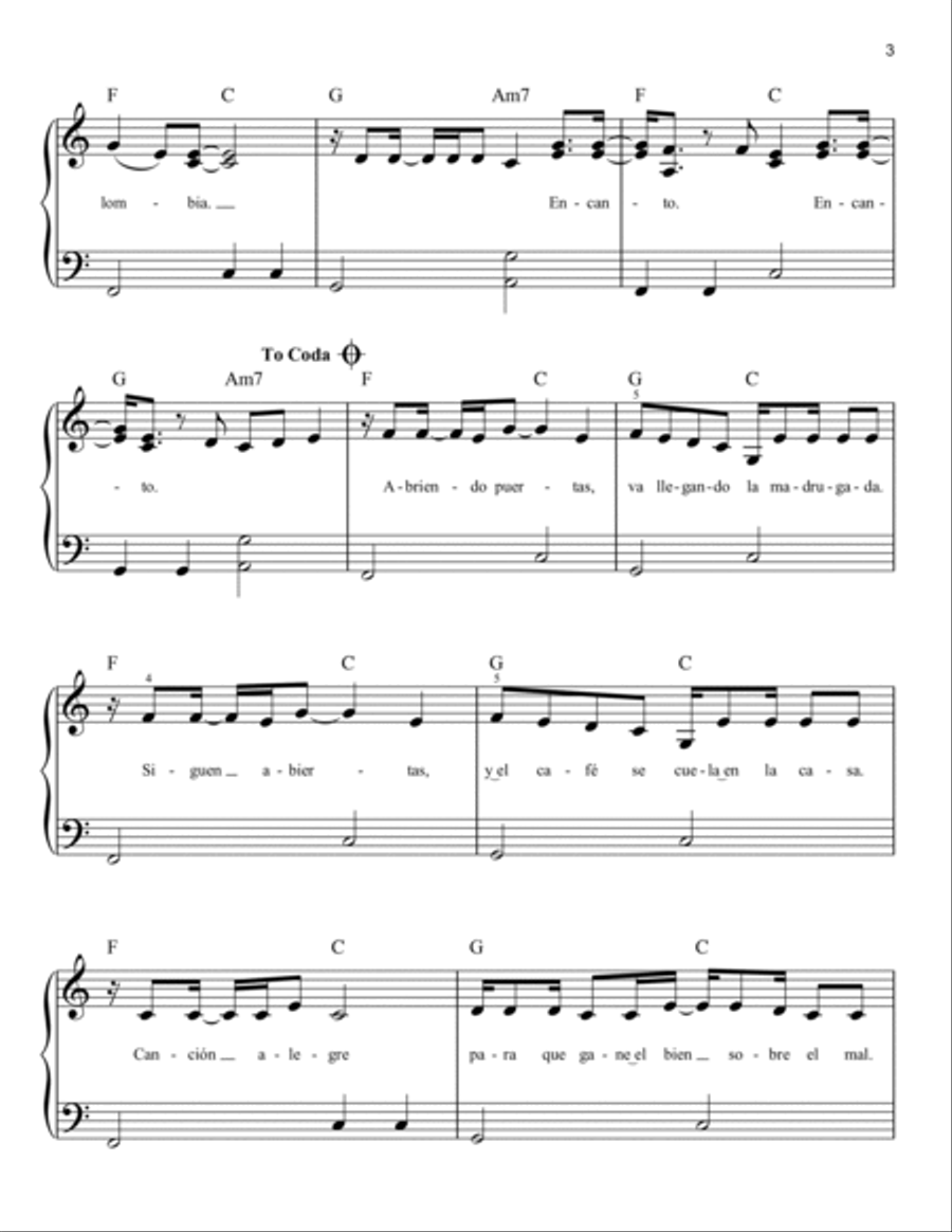 Colombia, Mi Encanto (from Encanto) Easy Piano scores gallery preview page 3