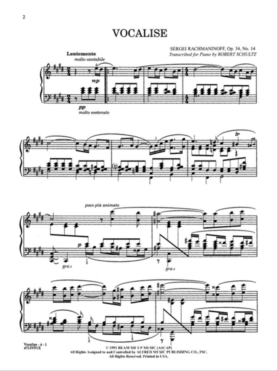 Vocalise, Opus 34, No. 14 - Piano Solo Small Ensemble scores gallery preview page 2