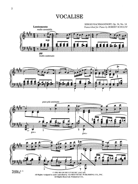 Vocalise, Opus 34, No. 14 - Piano Solo