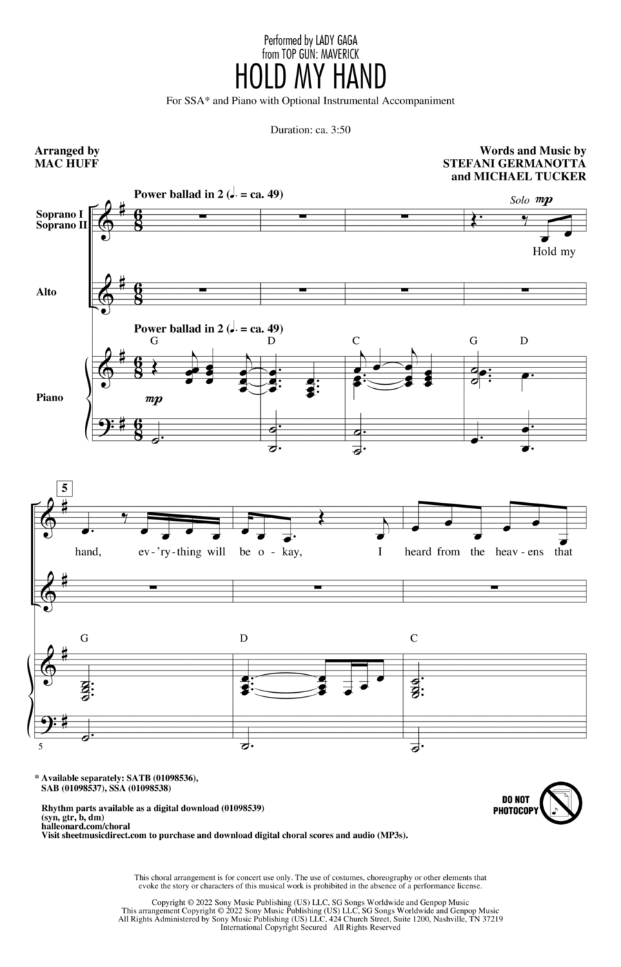 Hold My Hand (from Top Gun: Maverick) (arr. Mac Huff) SSA scores gallery preview page 1