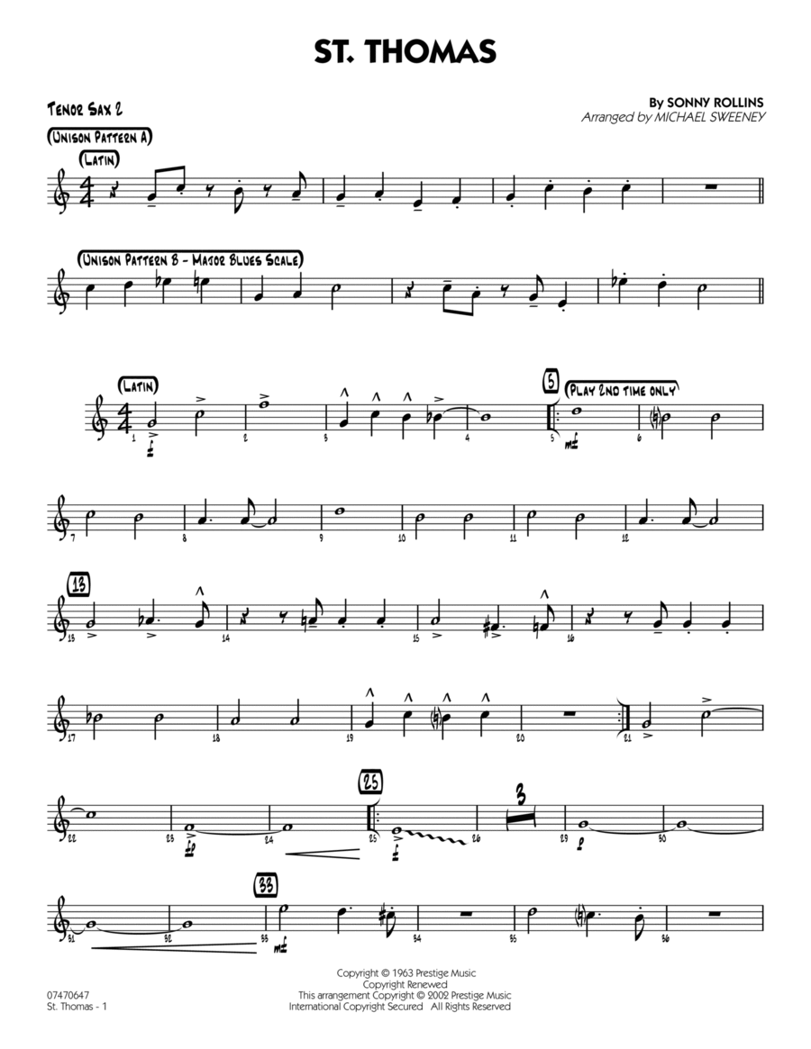 St. Thomas - Tenor Sax 2 St. Thomas - Tenor Sax 2 Tenor Saxophone scores gallery preview page 1