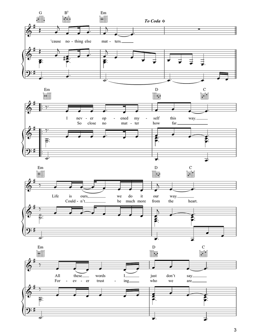 Nothing Else Matters Piano, Vocal, Guitar scores gallery preview page 3