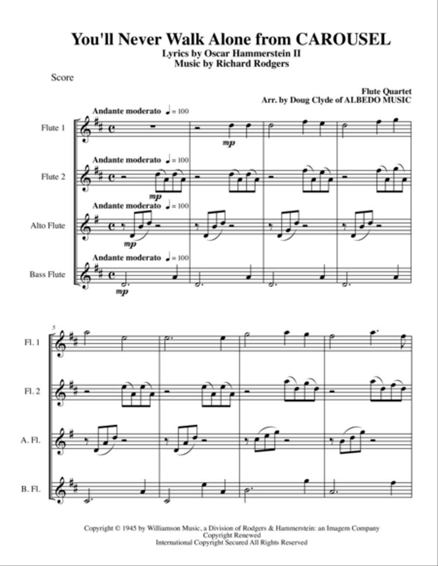 You'll Never Walk Alone You'll Never Walk Alone Woodwind Quartet scores gallery preview page 1