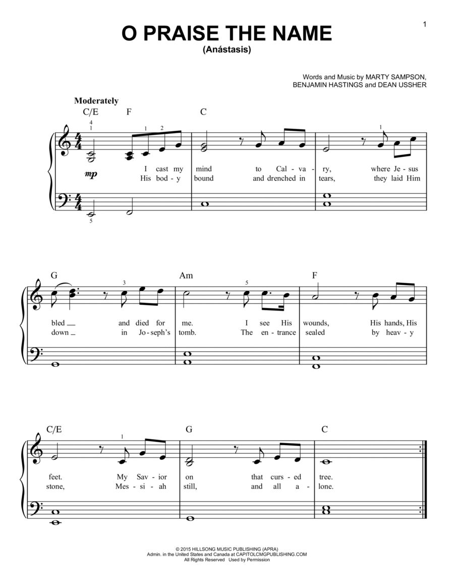 O Praise The Name (Anastasis) Easy Piano scores gallery preview page 1