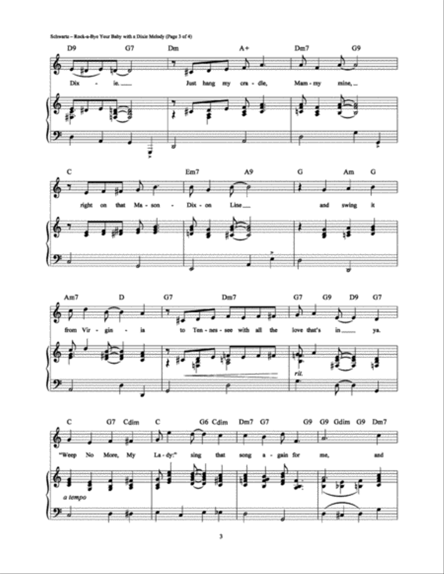 Rock-a-Bye Your Baby with a Dixie Melody Piano, Vocal, Guitar scores gallery preview page 3