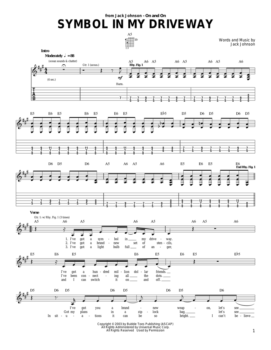Symbol In My Driveway Symbol In My Driveway Acoustic Guitar scores gallery preview page 1