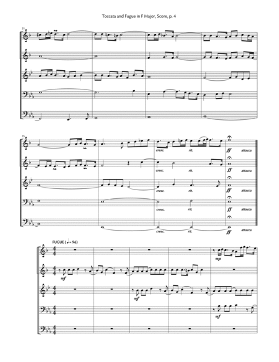 Toccata and Fugue in F Major Chamber Music scores gallery preview page 5
