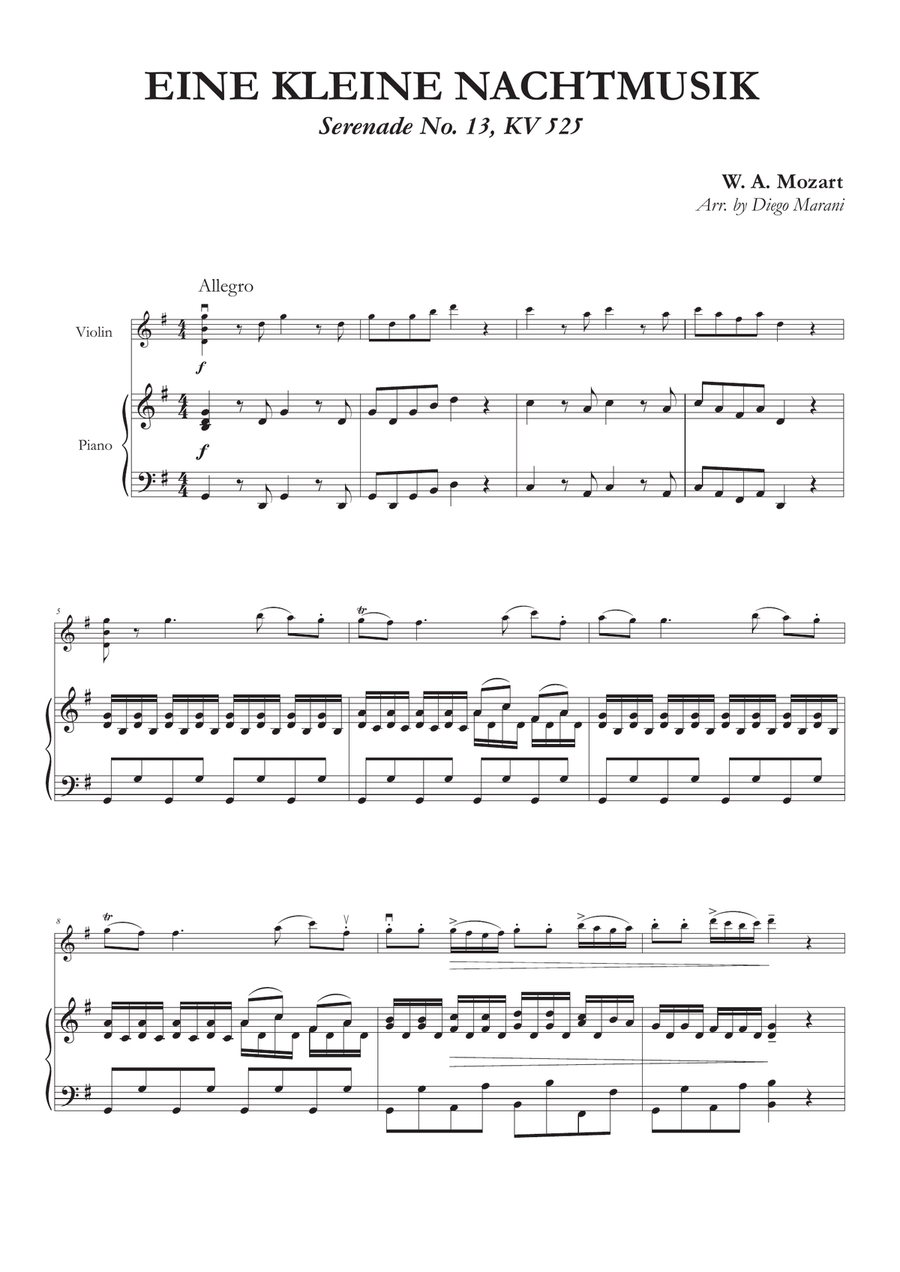 Eine Kleine Nachtmusik for Violin and Piano Violin Solo scores gallery preview page 1