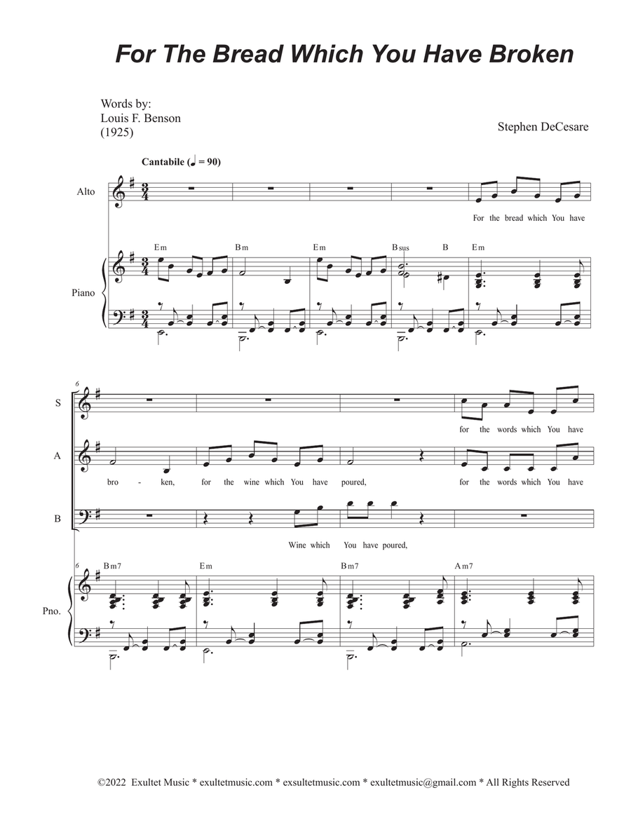 For The Bread Which You Have Broken (SAB) 3-Part scores gallery preview page 1