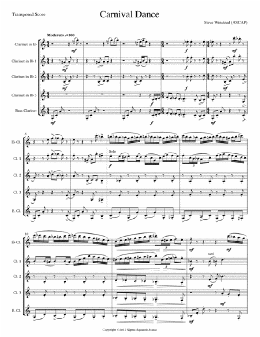 Carnival Dance for Clarinet Quintet/Choir Choir scores gallery preview page 2