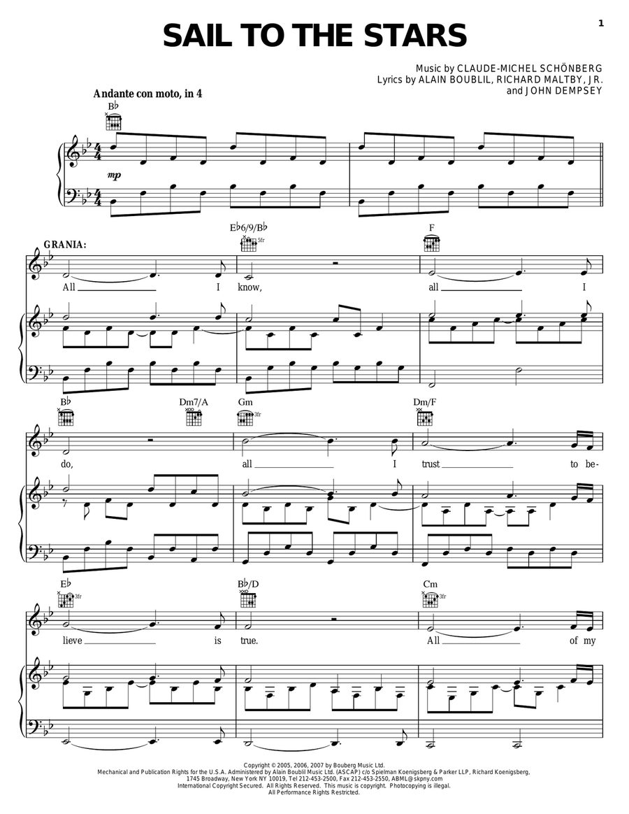 Sail To The Stars (from The Pirate Queen) Piano, Vocal, Guitar scores gallery preview page 1