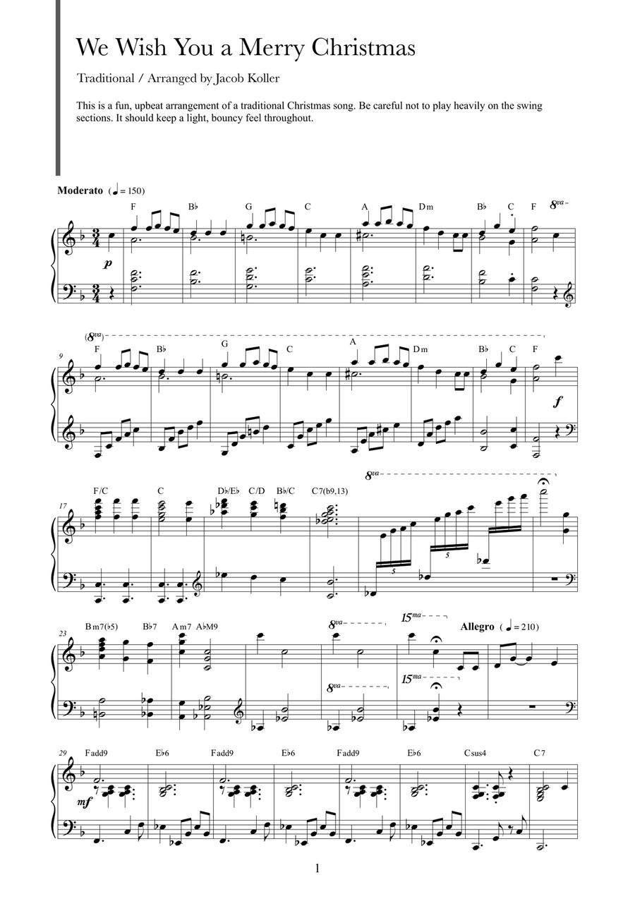 We Wish You a Merry Christmas Piano Solo scores gallery preview page 1