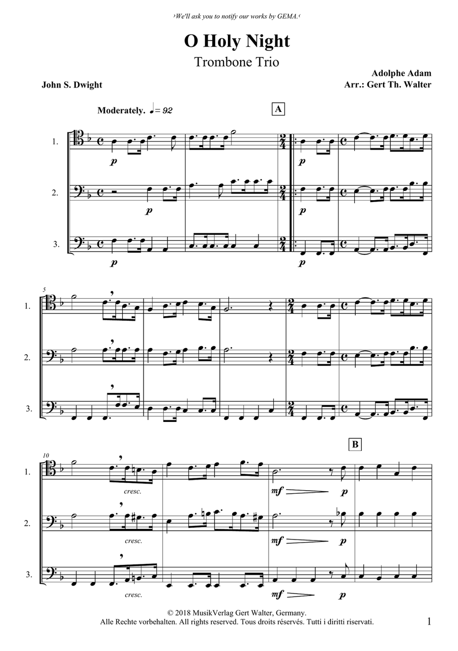 O Holy Night Trombone Solo scores gallery preview page 1