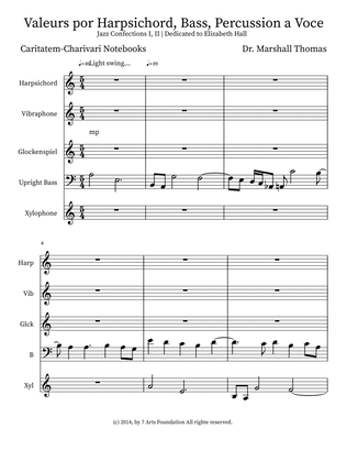 Valeurs por Harpsichord, Bass, Percussion a Voce