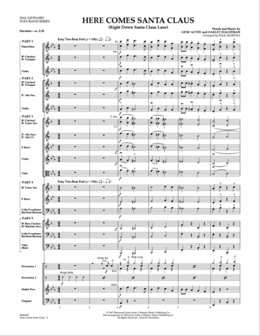 Here Comes Santa Claus (Right Down Santa Claus Lane) - Conductor Score (Full Score) Concert Band scores gallery preview page 2