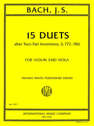 Book cover for 15 Duets After Two-Part Inventions, S. 772-786